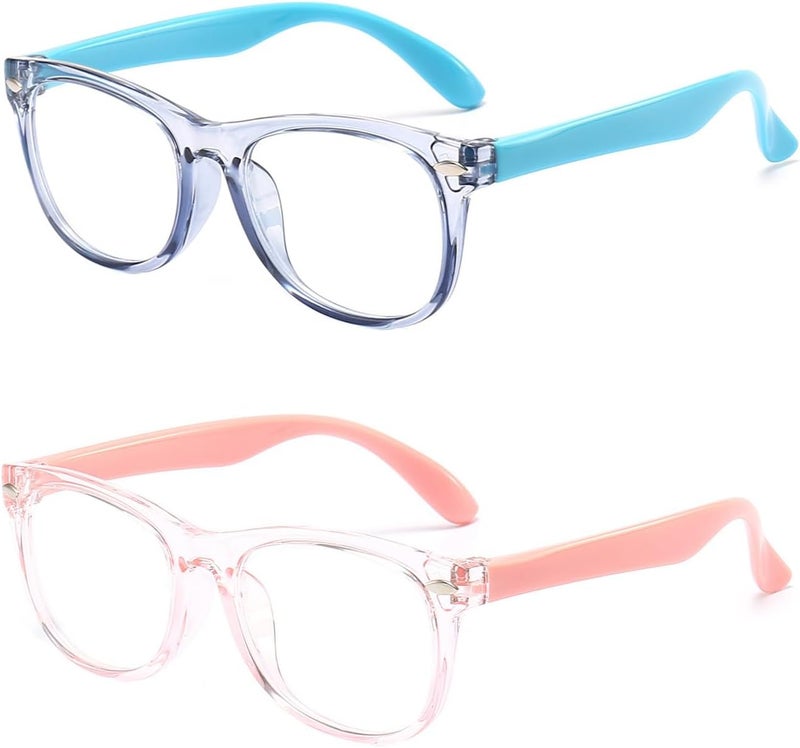 FANNYGO Store 2 Pack kids Blue Light Blocking Glasses For Girls And Boys Computer Blue Light Blocking Glasses For Age 3-11 (Light blue + Light pink) - Image 1